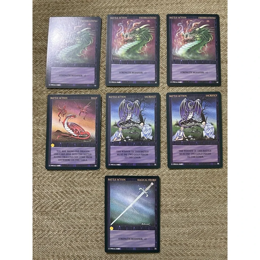 Vintage 1994 Wyvern CCG Battle Action Card Lot 7 Cards US Games Premiere Limited